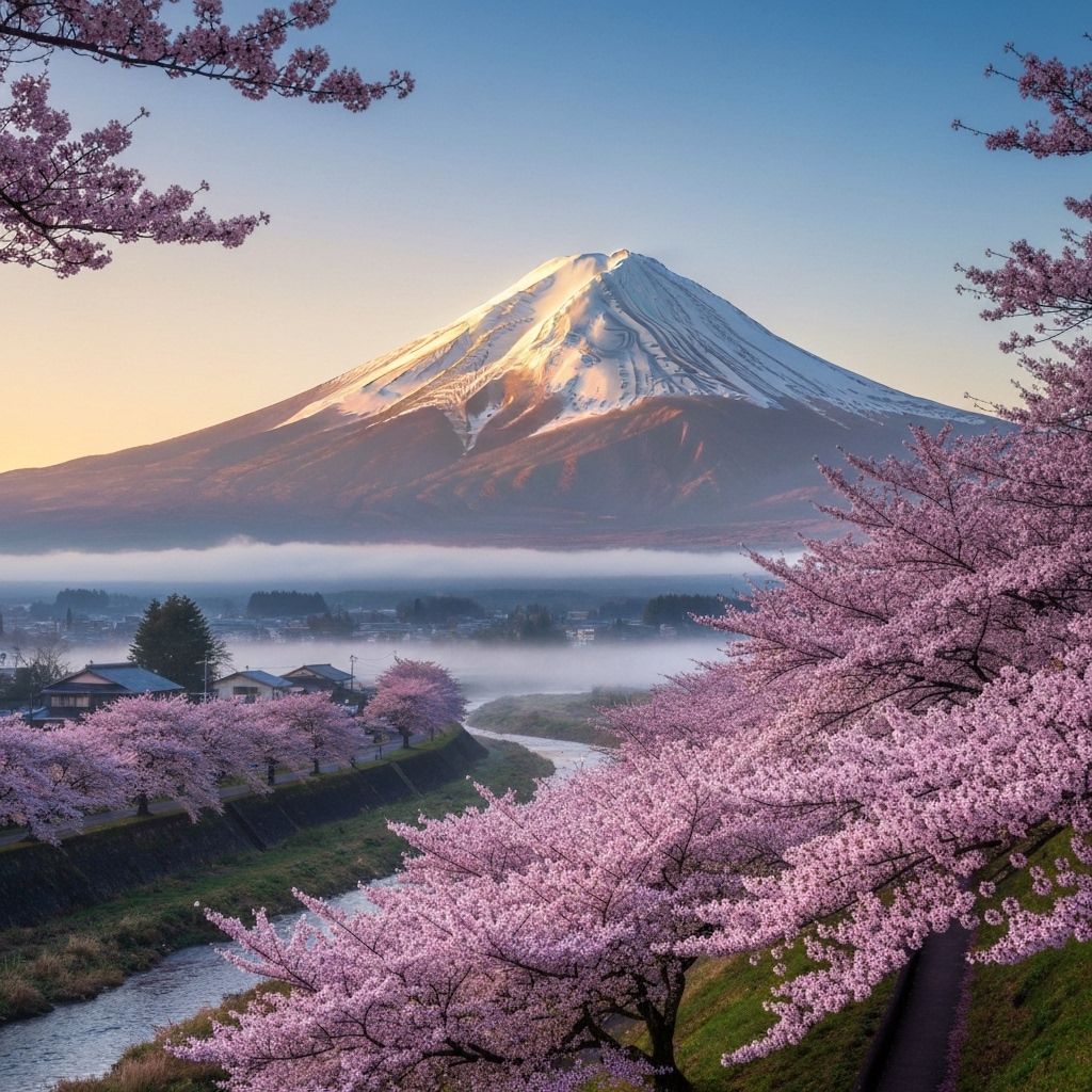 Mount Fuji with cherry blossoms